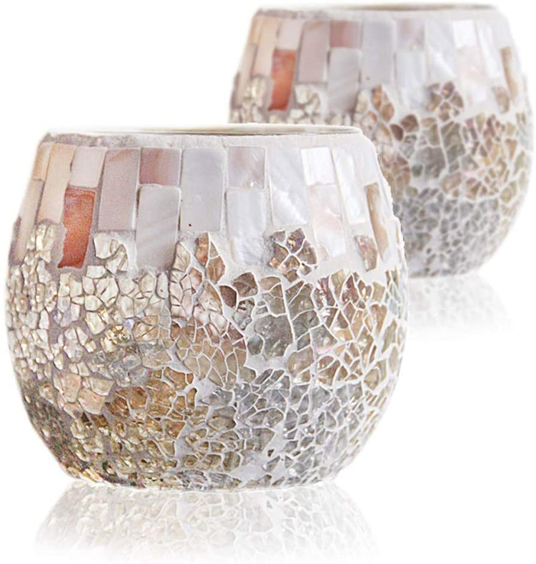 Mosaic Glass Tealight Candle Holder with Cracked Glass Set of 2