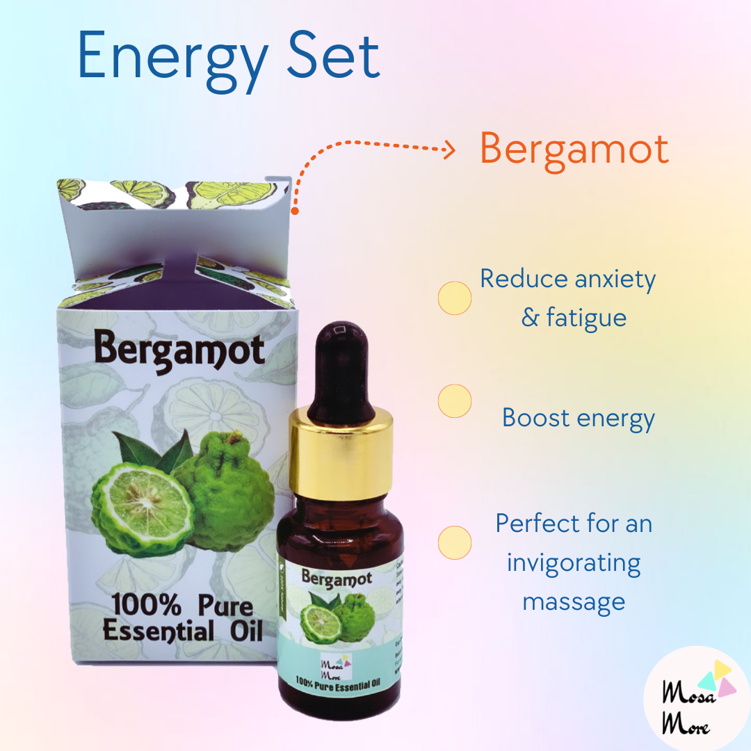 Energy Mood 3 Essential Oils Wellness Set, Bergamot, Eucalyptus and Rosemary
