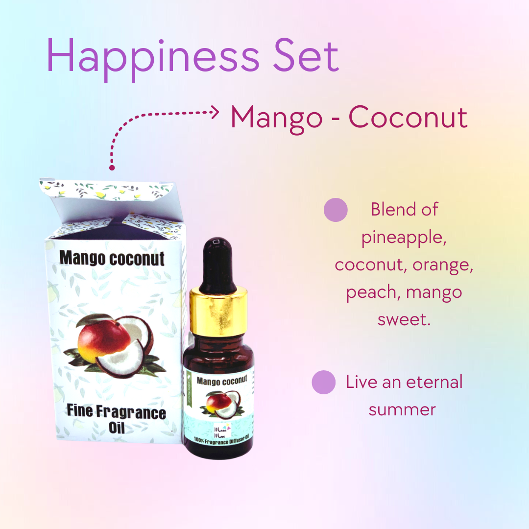 Happiness Mood 3 Essential Oils Wellness Set Dark Rose, Mango- Coconut and Pumpkin Pie
