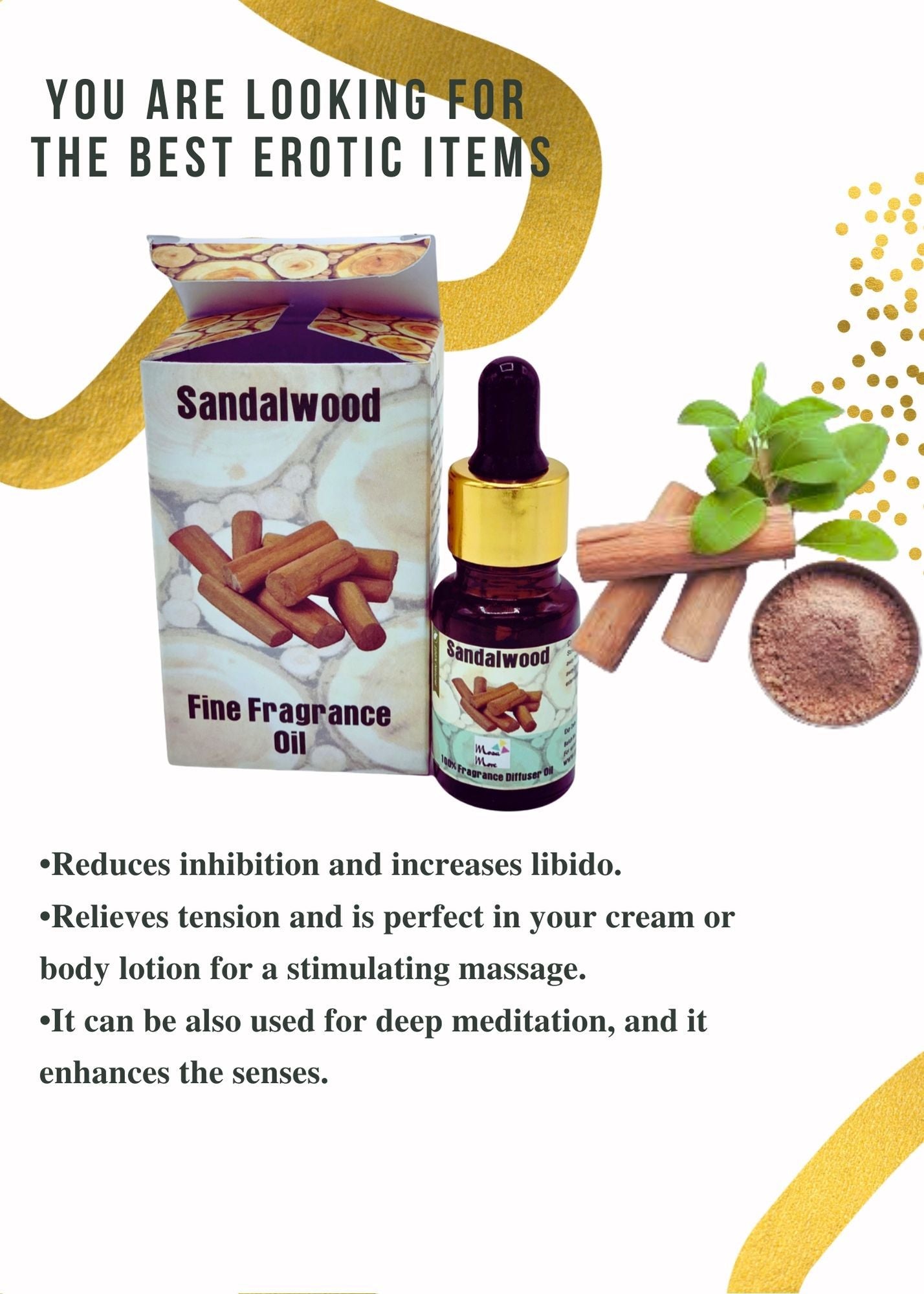 Mosa More Sandalwood Fine Fragrance Oil Aromatherapy for Diffuser, Massage, Libido arousal, Inhibition reduction 10ml