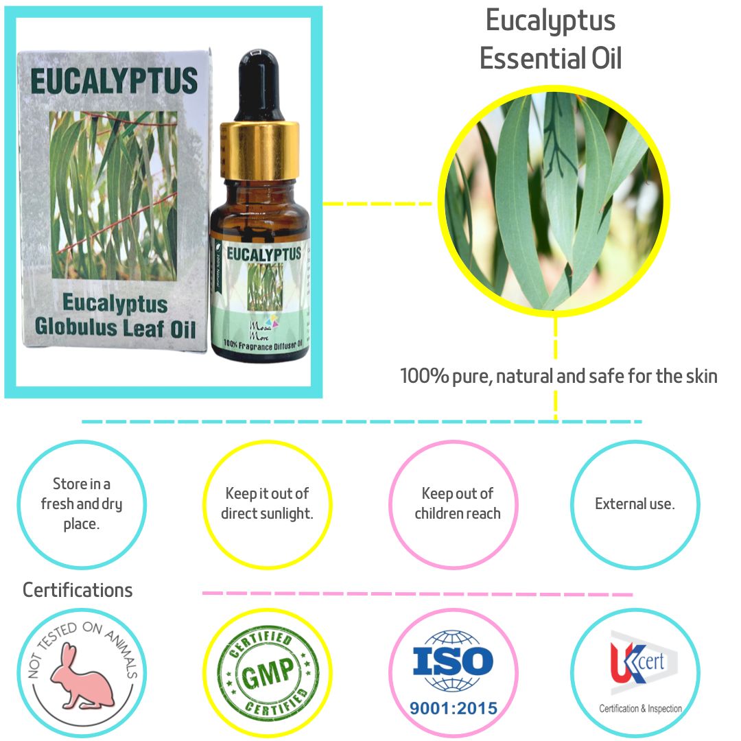 Mosa More Eucalyptus Globulus Leaf 100% Natural Oil for Diffuser Organic, non-toxic, vegan, and cruelty-free 10ml