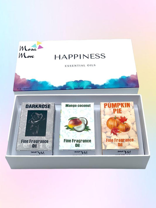 Happiness Mood 3 Essential Oils Wellness Set Dark Rose, Mango- Coconut and Pumpkin Pie