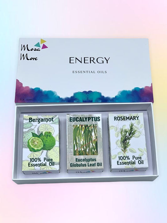 Energy Mood 3 Essential Oils Wellness Set, Bergamot, Eucalyptus and Rosemary