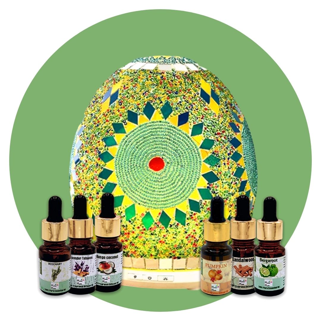 Aromatherapy Wellness Set- Diffuser Handmade 6 Essential Oils Humidifier, Mist Intensity, 7 LED lights Home, Yoga, Meditation