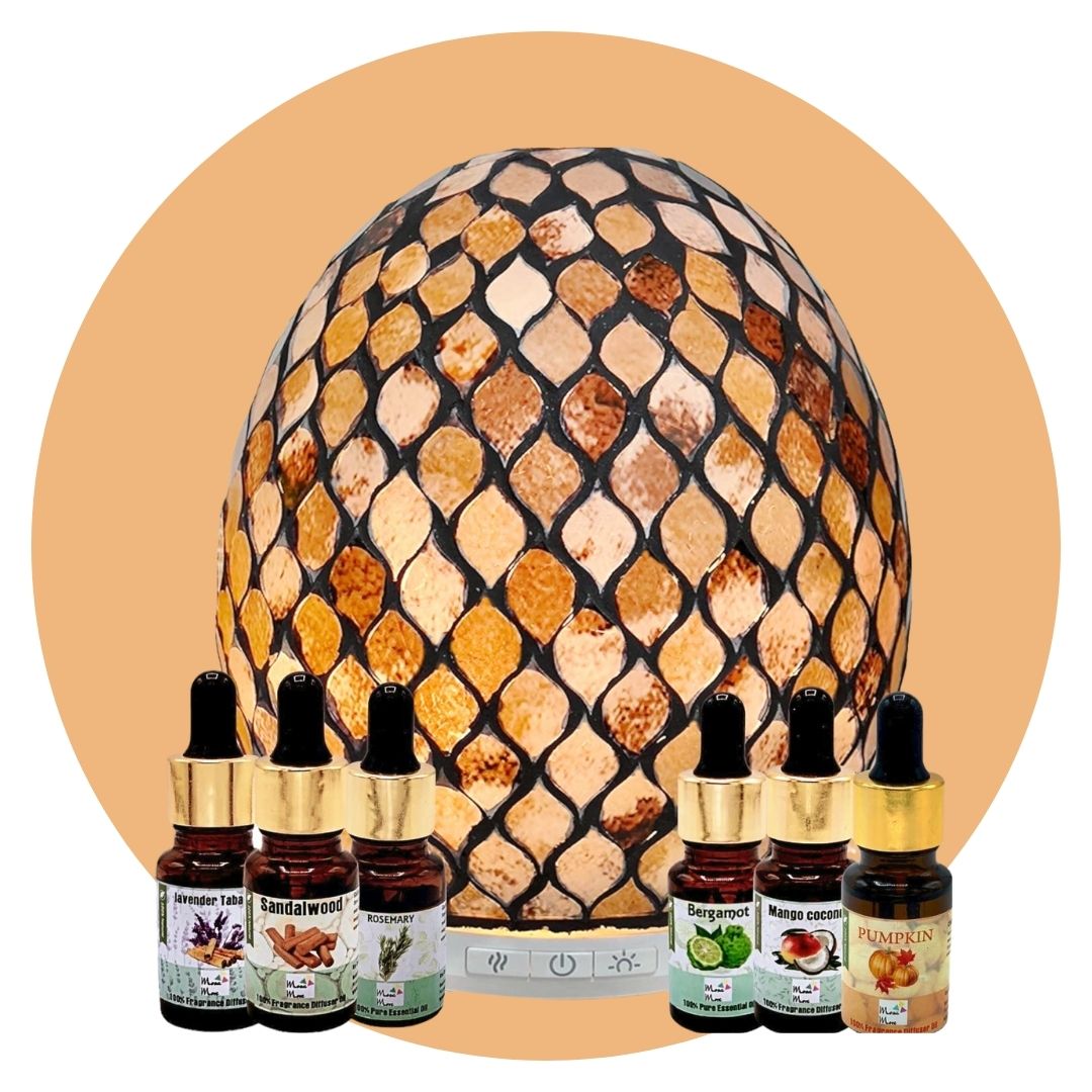 Aromatherapy Wellness Set-Diffuser Handmade 6 Essential Oils, Humidifier, Mist Intensity, 7 LED lights Home, Yoga, Meditation